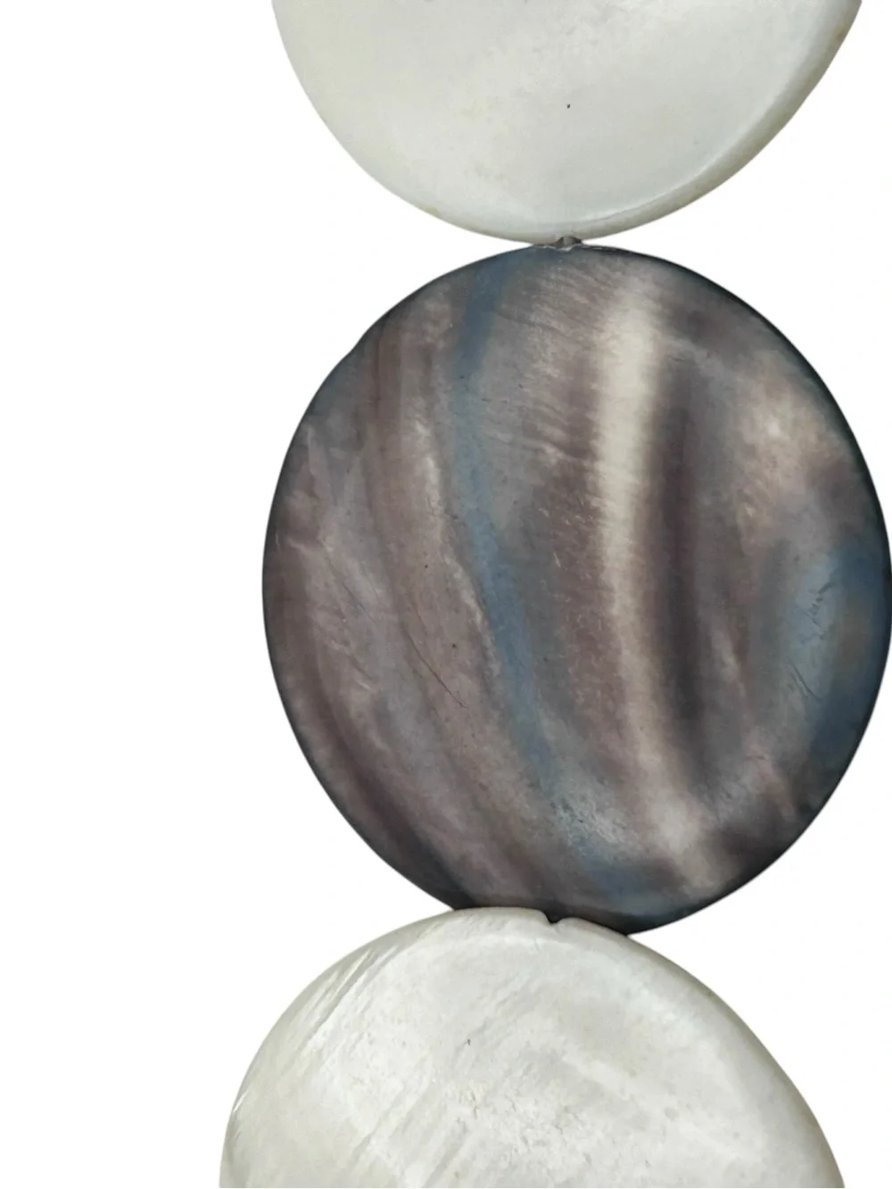 Mother of Pearl Shell Disc Statement Necklace, Pierced Earring Set White Brown